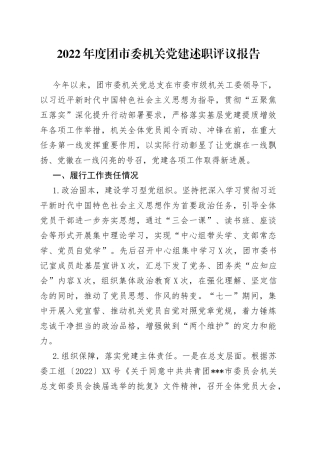 2022年度团市委机关党建述职评议报告（1）