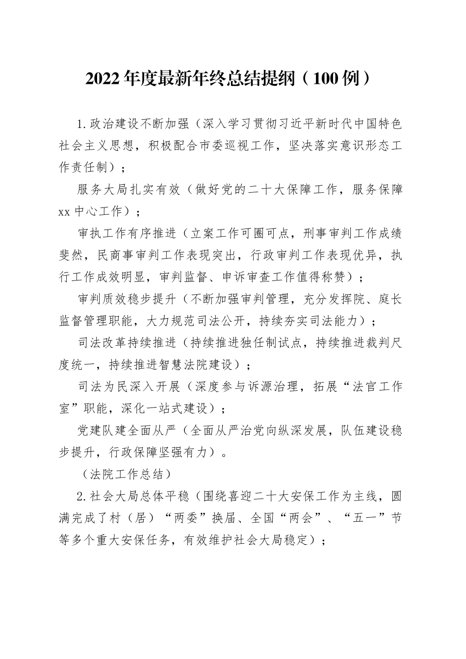 2022年度最新年终总结提纲（100例）_第1页