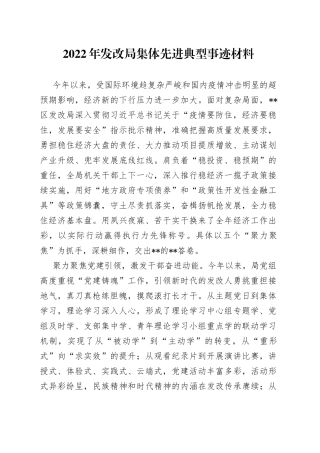 2022年发改局集体先进典型事迹材料