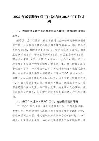 2022年放管服改革工作总结及2023年工作计划（1）