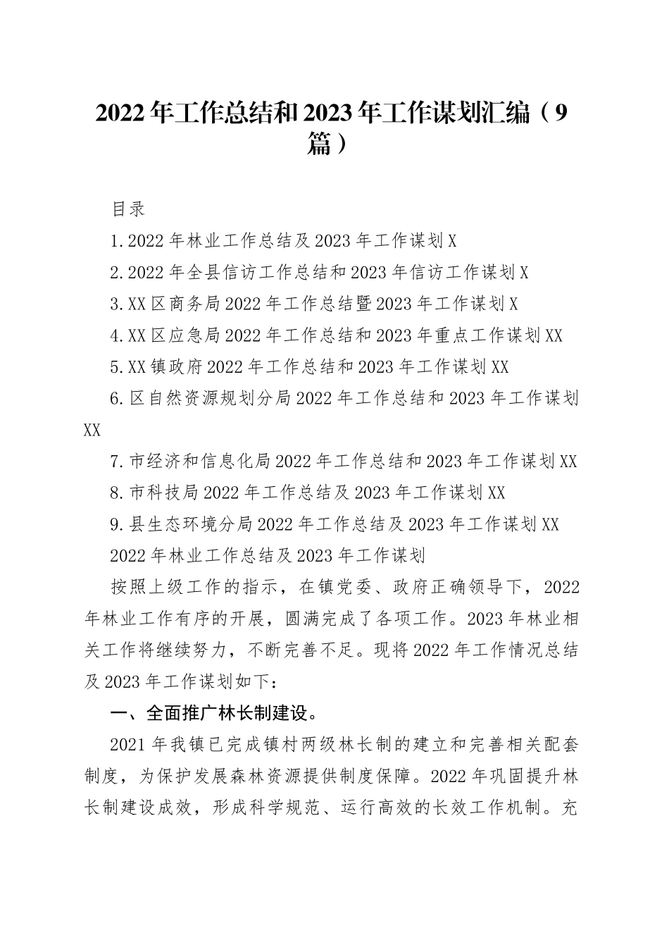 2022年工作总结和2023年工作谋划汇编（9篇）_第1页