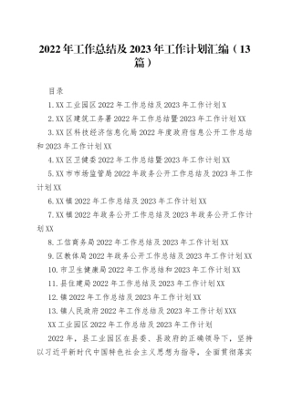 2022年工作总结及2023年工作计划汇编（13篇）