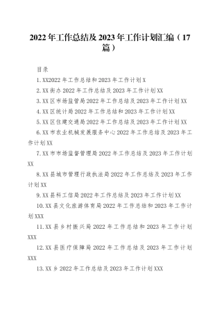 2022年工作总结及2023年工作计划汇编（17篇）