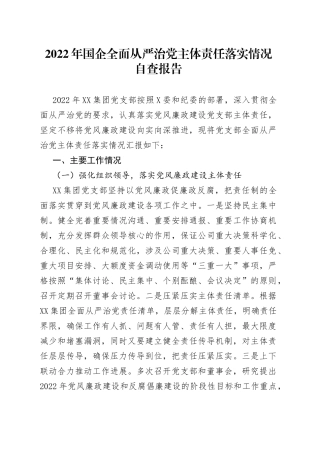 2022年国企全面从严治党主体责任落实情况自查报告（1）