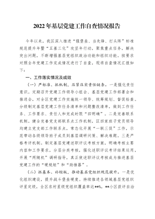 2022年基层党建工作自查情况报告
