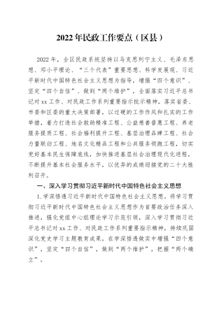 2022年民政工作要点（区县）