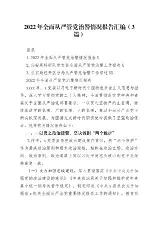 2022年全面从严管党治警情况报告汇编（3篇）