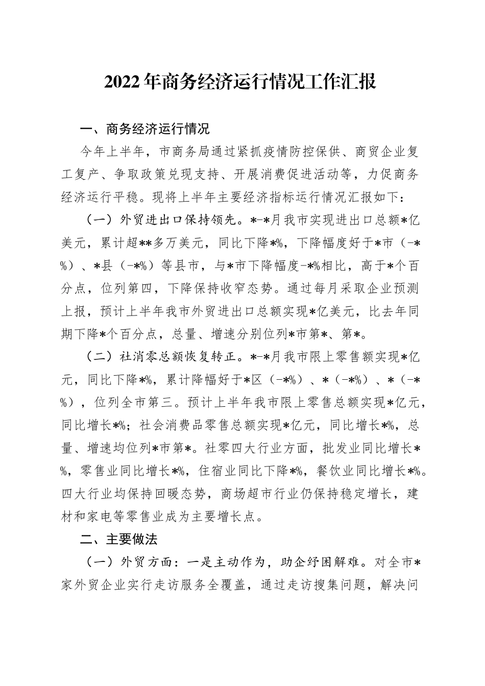 2022年商务经济运行情况工作汇报_第1页