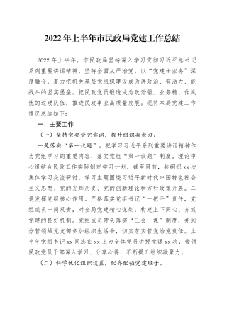 2022年上半年市民政局党建工作总结