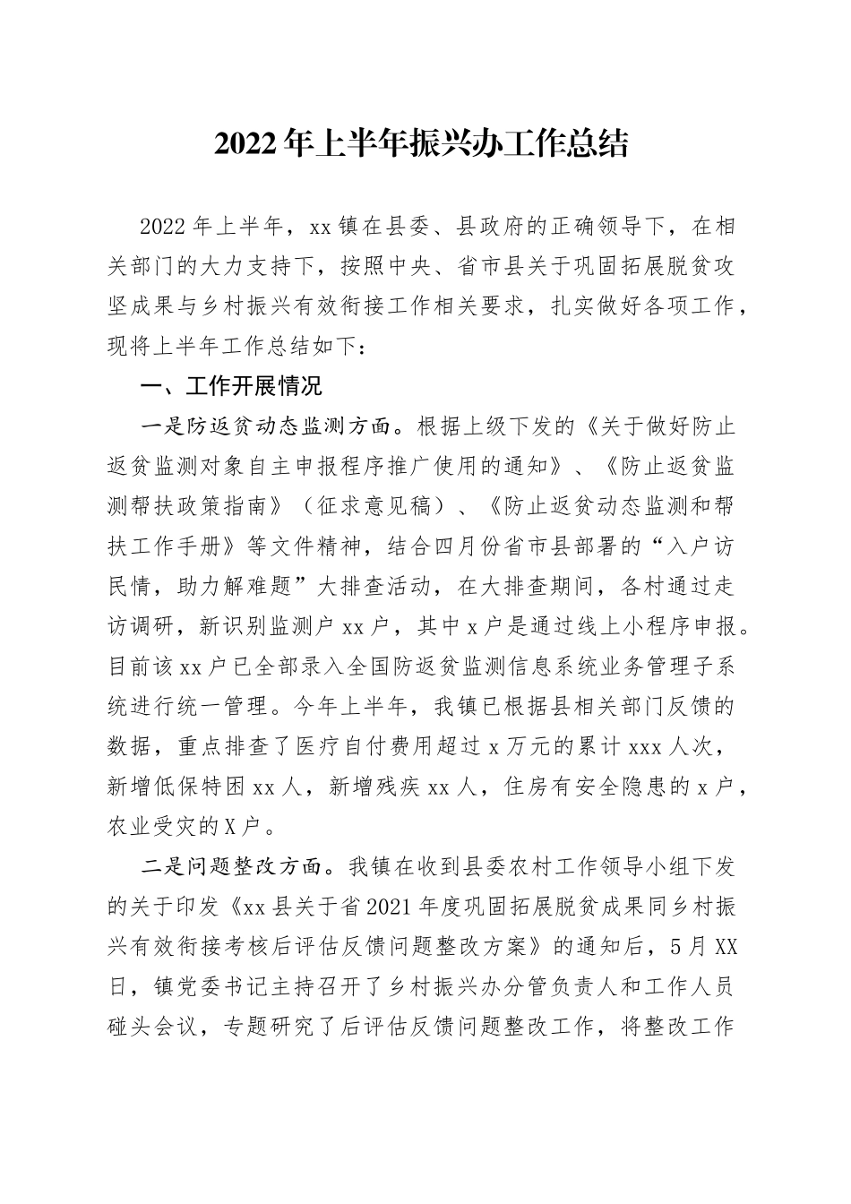 2022年上半年振兴办工作总结_第1页