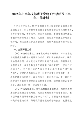 2022年上半年支部班子党建工作总结及下半年工作计划
