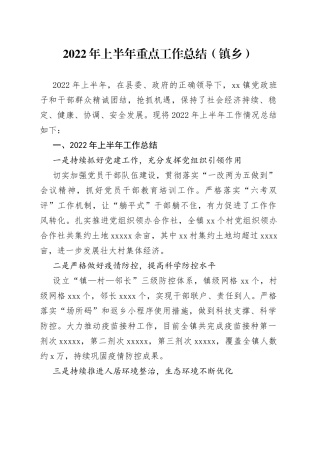 2022年上半年重点工作总结（镇乡）