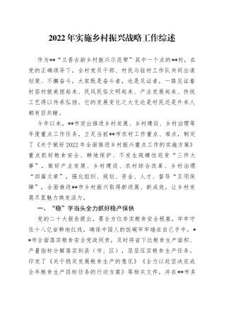 2022年实施乡村振兴战略工作综述