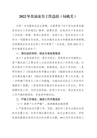 2022年食品安全工作总结（局机关）