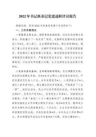 2022年书记抓基层党建述职评议报告(1)