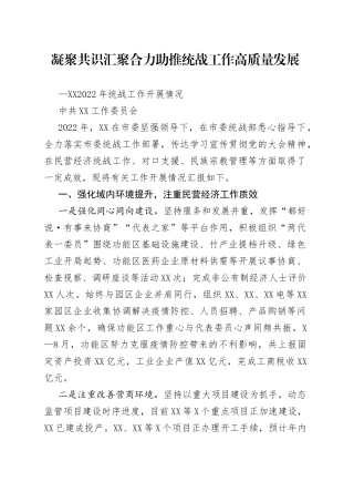 2022年统战工作总结