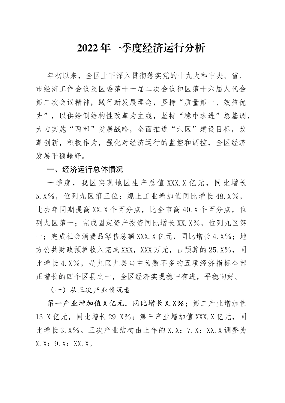 2022年一季度经济运行分析_第1页