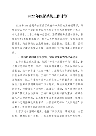 2022年医保系统工作计划