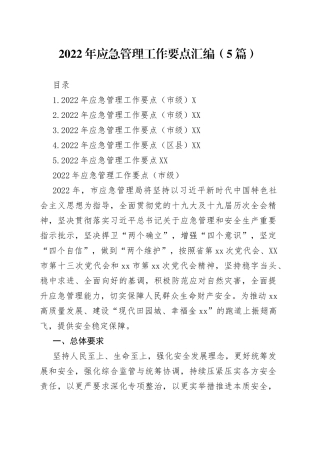2022年应急管理工作要点汇编（5篇）