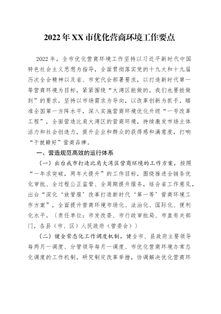 2022年优化营商环境工作要点