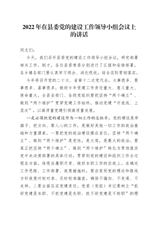 2022年在县委党的建设工作领导小组会议上的讲话