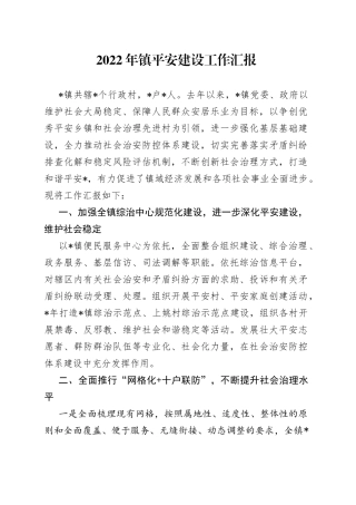 2022年镇平安建设工作汇报