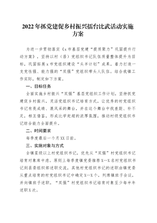 2022年抓党建促乡村振兴擂台比武活动实施方案