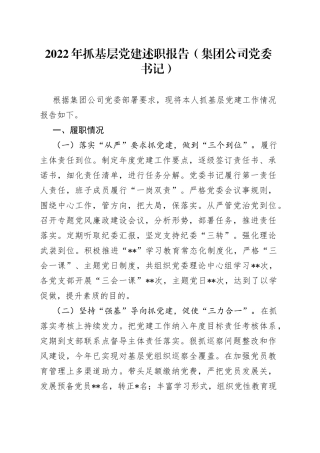 2022年抓基层党建述职报告（集团公司党委书记）