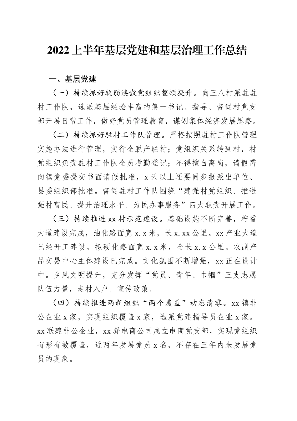 2022上半年基层党建和基层治理工作总结_第1页
