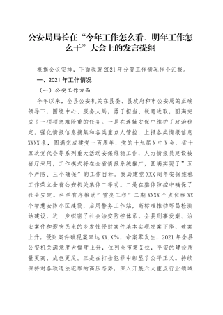 GA局局长在“今年工作怎么看、明年工作怎么干”大会上的发言提纲