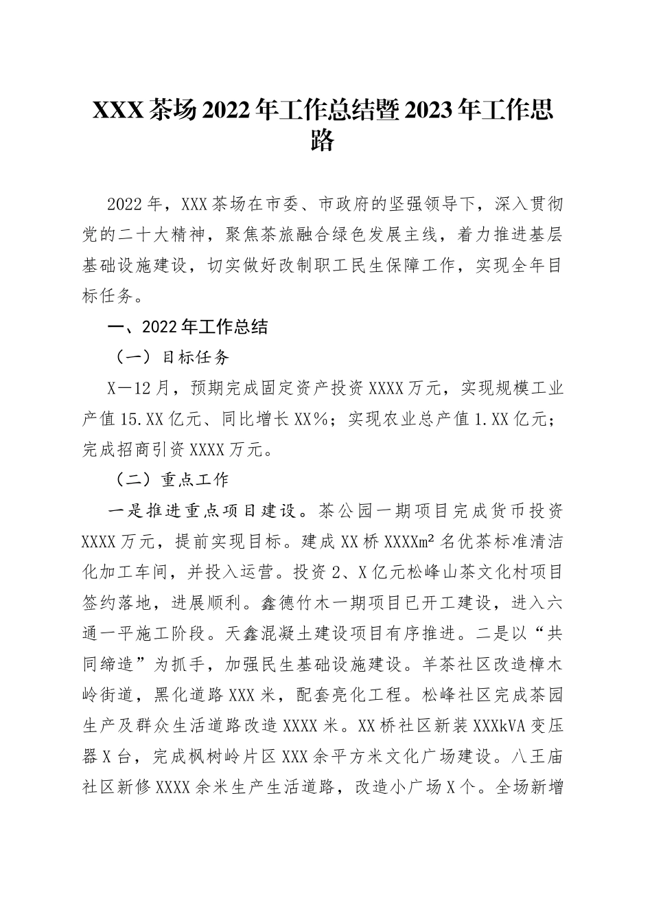 XXX茶场2022年工作总结暨2023年工作思路（20221103）_第1页