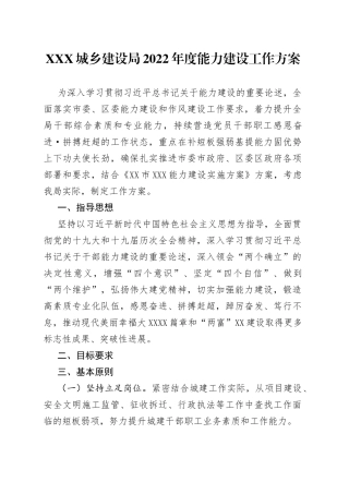 XXX城乡建设局2022年度能力建设工作方案