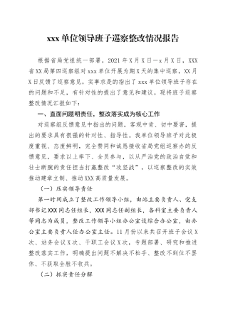 xxx单位领导班子巡察整改情况报告