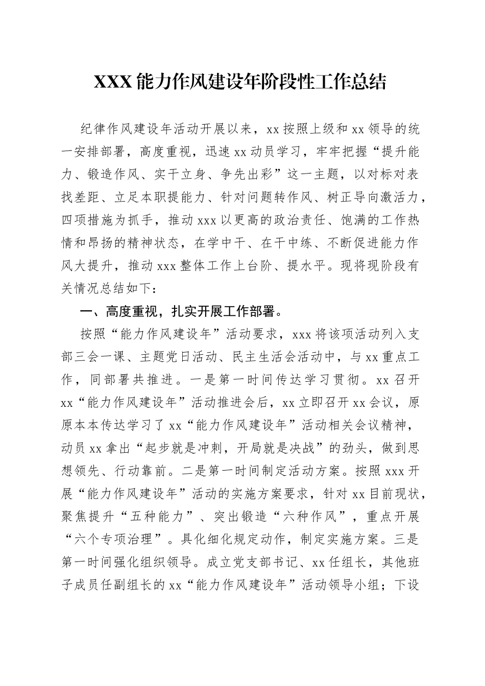 XXX能力作风建设年阶段性工作总结_第1页