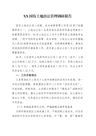 XX国有土地出让管理调研报告