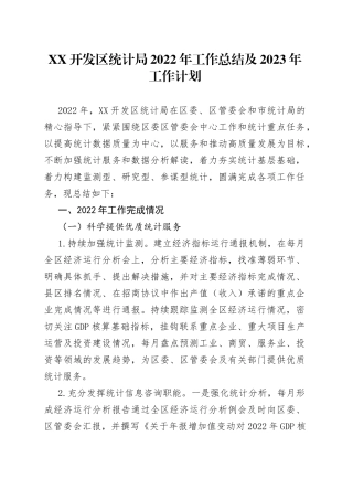 XX开发区统计局2022年工作总结及2023年工作计划（1）