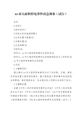 xx市大面积停电事件应急预案（试行）