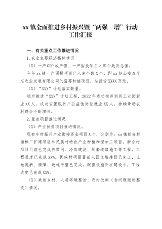 xx镇全面推进乡村振兴暨“两强一增”行动工作汇报