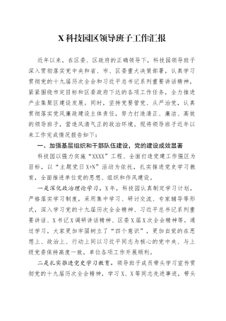 X科技园区领导班子工作汇报