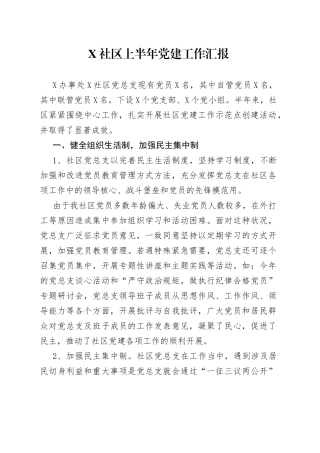 X社区上半年党建工作汇报
