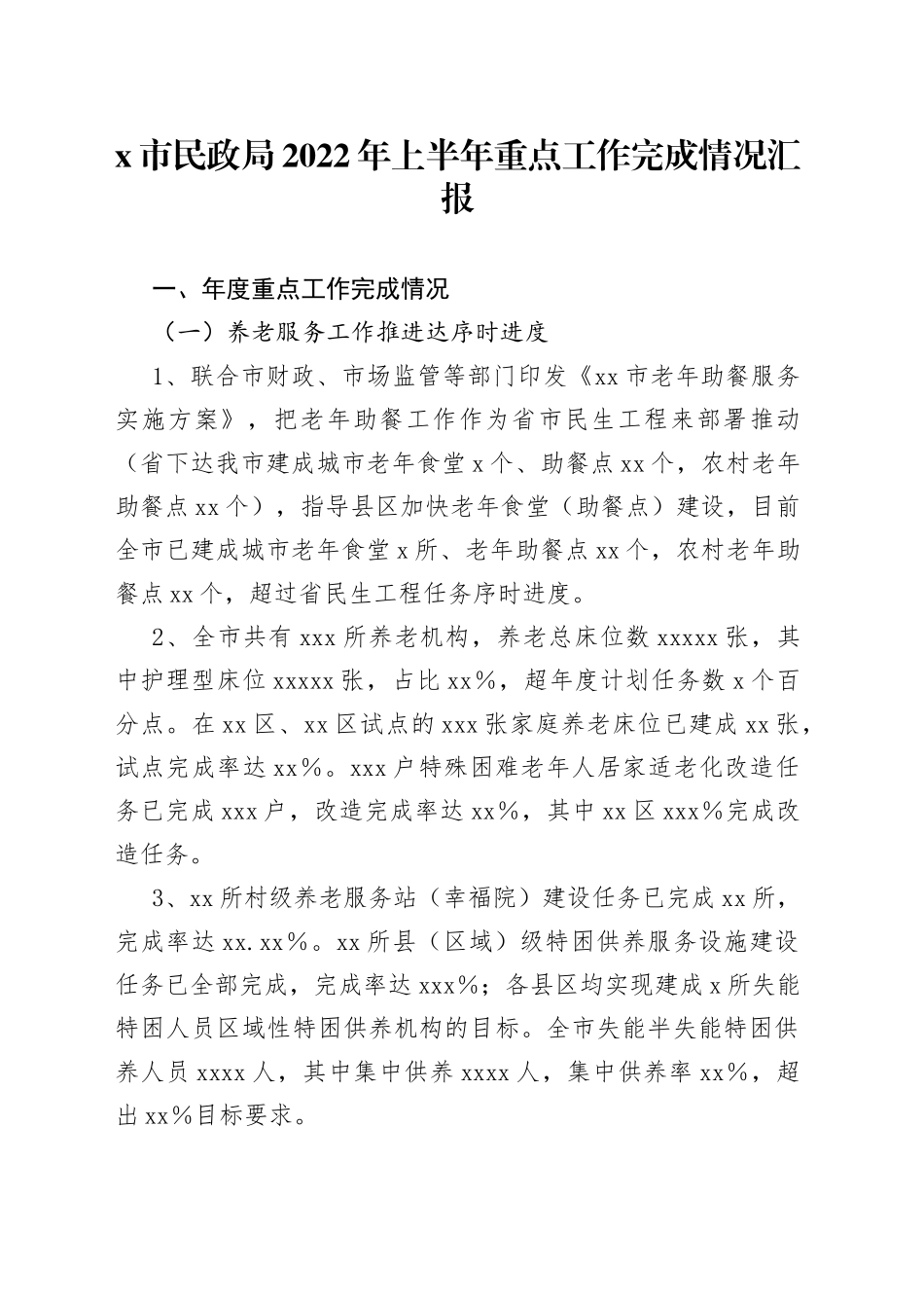 x市民政局2022年上半年重点工作完成情况汇报_第1页