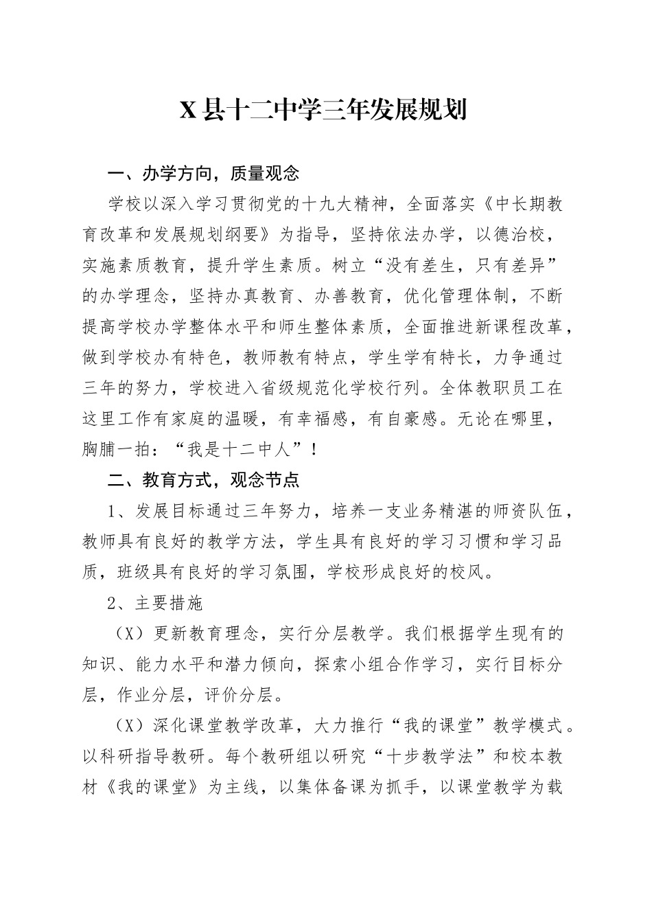 X县十二中学三年发展规划_第1页