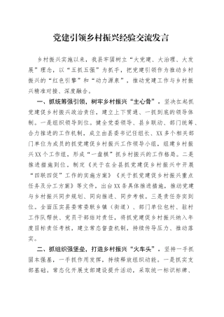 党建引领乡村振兴经验交流发言
