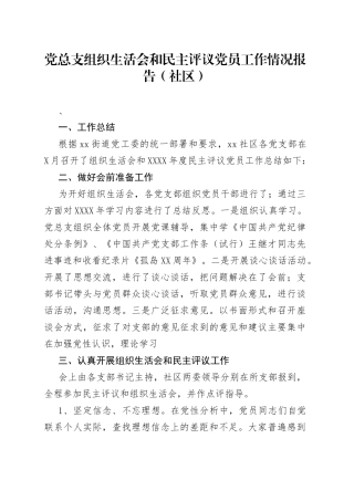 党总支组织生活会和民主评议党员工作情况报告