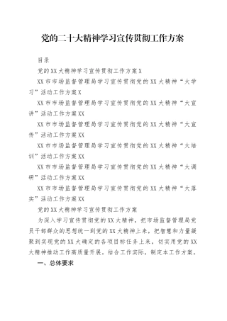 二十大学习宣传贯彻工作方案