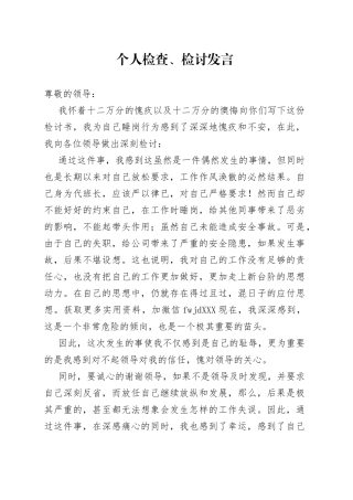 个人检查、检讨发言