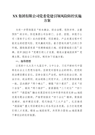 集团有限公司党委党建引领风险防控实施方案