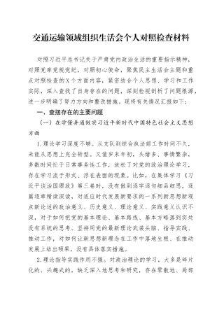 交通运输领域组织生活会个人对照检查材料