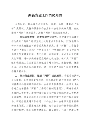 两新党建工作情况介绍