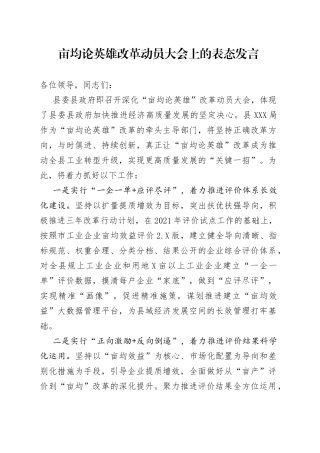 亩均论英雄改革动员大会上的表态发言
